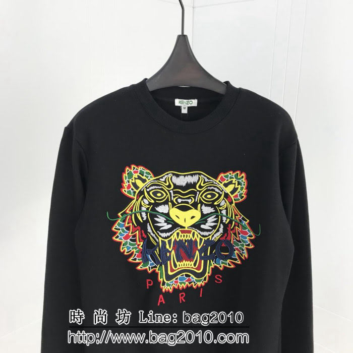 KENZO高田賢三 18ss新配色 經典款 虎頭刺繡 黑色薄絨 男款純棉衛衣 ydi1935